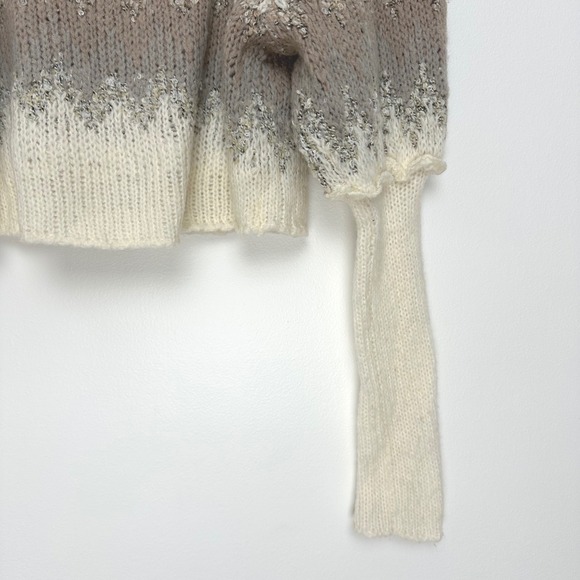Free People Home For The Holidays Fair Isle Sweater Cream Gray XS - Picture 8 of 15